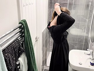 OMG!!! Hidden cam wide AIRBNB apartment turned muslim arab cooky wide hijab taking shower plus masturbate