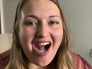 Wife Swallows Cum wide a Smile.  Deepthroat Blowjob, swallow wide a smile!